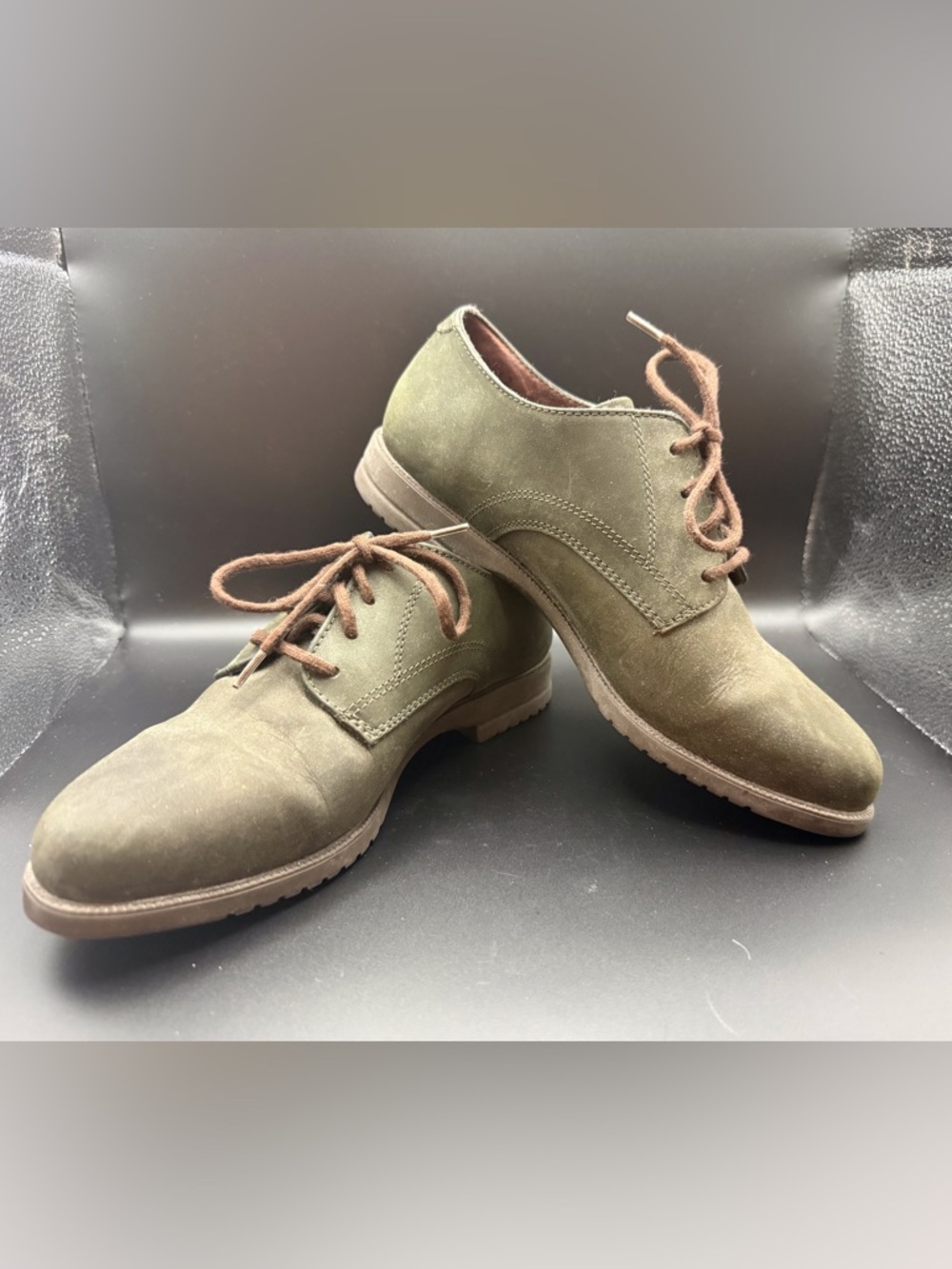 Bass Olive Suede Lace-Up Flats with Brown Laces